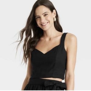 A New Day Women’s Linen Blend Cropped Tank Top XL Black -NWT